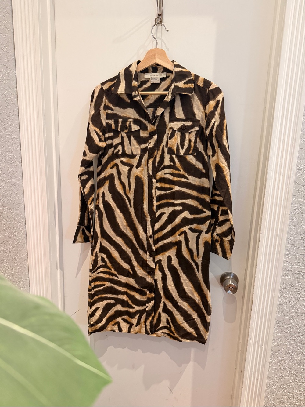 Gerard Darel Zebra Print Shirt Dress‎ 38 Safari Earthy Neutral